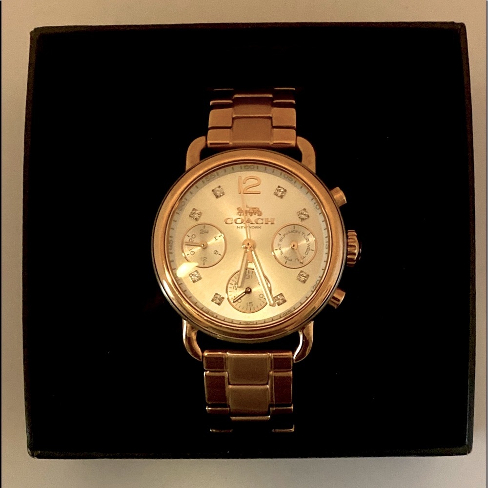 Light Rose and Gold Tone Coach 7” Bracelet 3 Dial Analog Watch